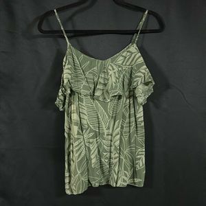 Women’s Old Navy Tropical Leaf Printed Ruffle Neckline Green Tank Top